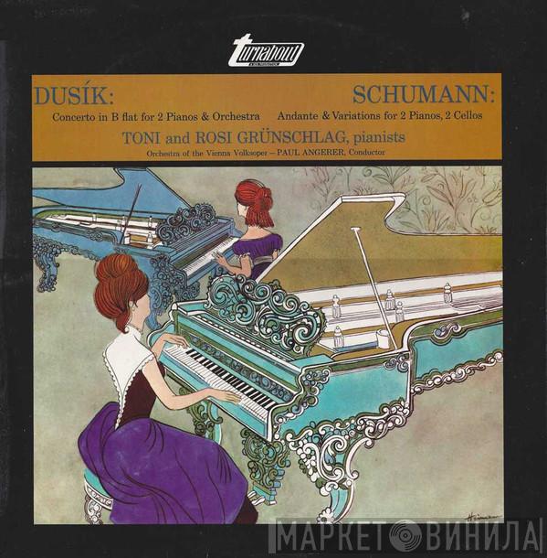 / Jan Ladislav Dusík , Robert Schumann And Toni Grünschlag , Rosi Grünschlag , Wiener Volksopernorchester  Paul Angerer  - Concerto In B Flat For 2 Pianos & Orchestra / Andante & Variations For 2 Pianos, 2 Cellos