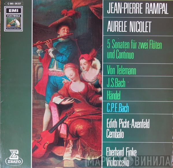 , Jean-Pierre Rampal , Aurèle Nicolet , Georg Philipp Telemann , Johann Sebastian Bach , Georg Friedrich Händel , Carl Philipp Emanuel Bach , Edith Picht-Axenfeld  Eberhard Finke  - 5 Sonaten Für Zwei Flöten Und Continuo