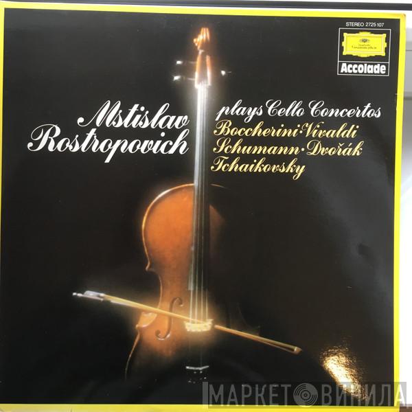 , Mstislav Rostropovich , Luigi Boccherini , Antonio Vivaldi , Robert Schumann , Antonín Dvořák , Pyotr Ilyich Tchaikovsky , Collegium Musicum Zürich , Martin Derungs , Paul Sacher , Leningrad Philharmonic Orchestra , Gennadi Rozhdestvensky , Berliner Philharmoniker  Herbert von Karajan  - Mstislav Rostropovich Plays Cello Concertos